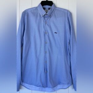 Dario Beltran Men’s Dressy Button Down Shirt Blue Check Size 30/15‎ 3/4